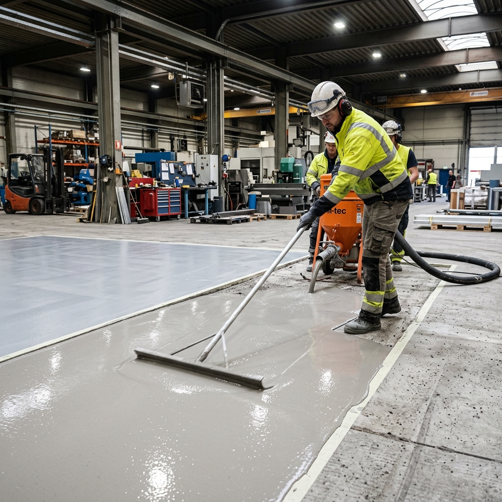 Beton zemindeki çatlaklara çelik tellerle epoksi dikim işlemi